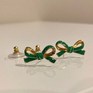 Kate Spade earrings Skinny Mini Bows in classic KSNY green. Stud Enamel 14kposts